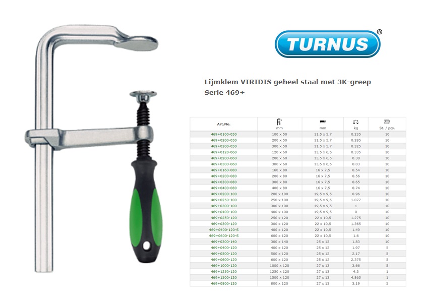 Lijmklem VIRIDIS 500 x 120mm geheel staal met houten greep | DKMTools - DKM Tools