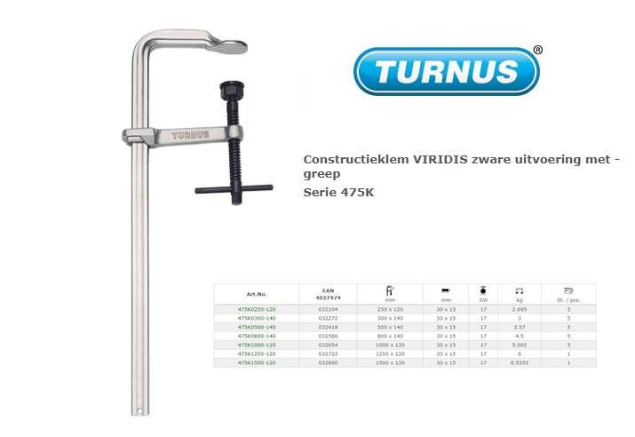 Constructieklem 500x120mm VIRIDIS geheel staal met T-greep | DKMTools - DKM Tools