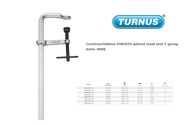 Constructieklem VIRIDIS 300x175mm geheel staal met T-greep