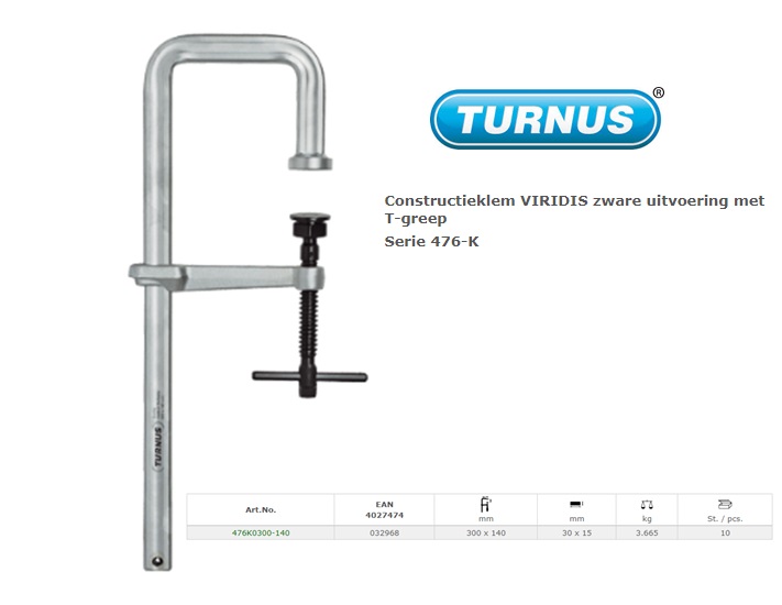 lijmklem U-vorm 300x140mm VIRIDIS zware uitvoering met T-greep | DKMTools - DKM Tools