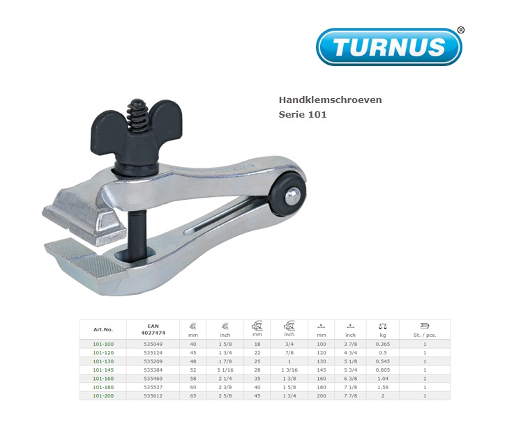 TURNUS Handspanklem met vleugelmes 100x40x18mm