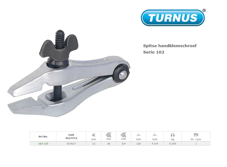 TURNUS Spitse handklemschroef 120x13x20mm