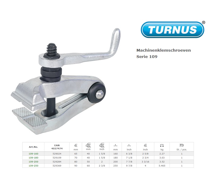 TURNUS Machinehandschroef met sleutel 160x65x40mm