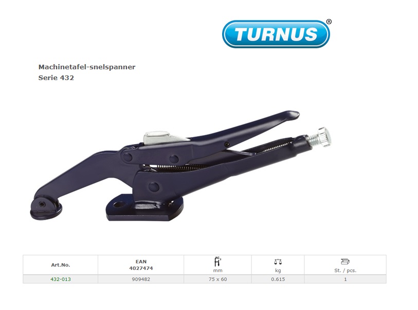 Machinetafel-snelspanner 75 x 60mm