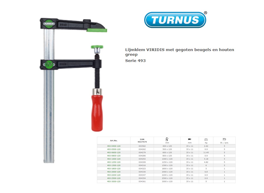 Lijmklem 400 x 120mm VIRIDIS met gegoten beugels en 3K-greep | DKMTools - DKM Tools