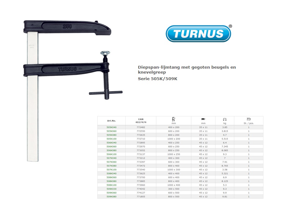 Diepspan-lijmtang 300 x 500mm met gegoten beugels en houten greep | DKMTools - DKM Tools