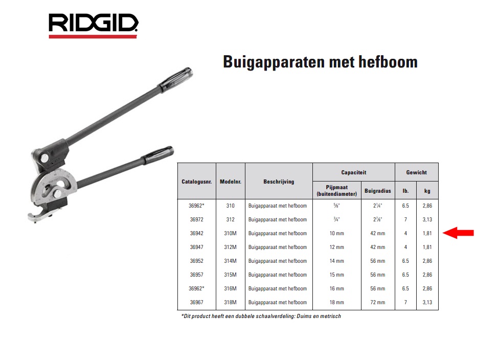 Ridgid 310M Buigapparaat met hefboom 10mm