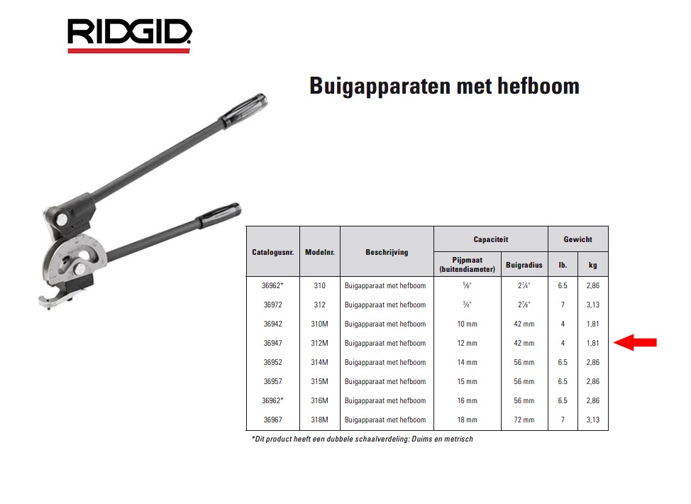 Ridgid 312M Buigapparaat met hefboom 12mm