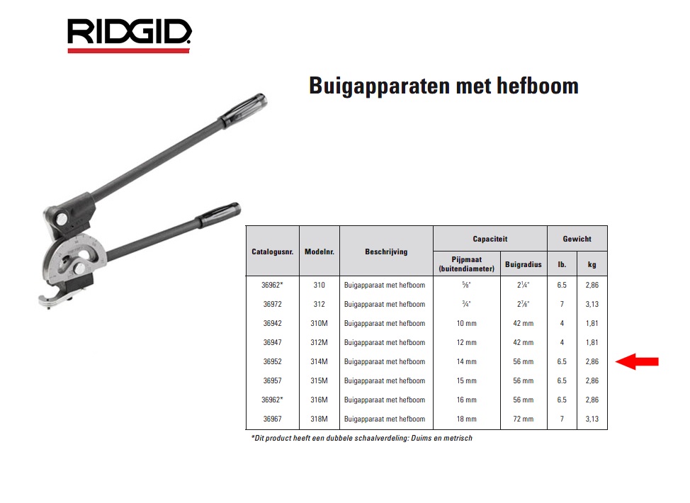 Ridgid 314M Buigapparaat met hefboom 14mm