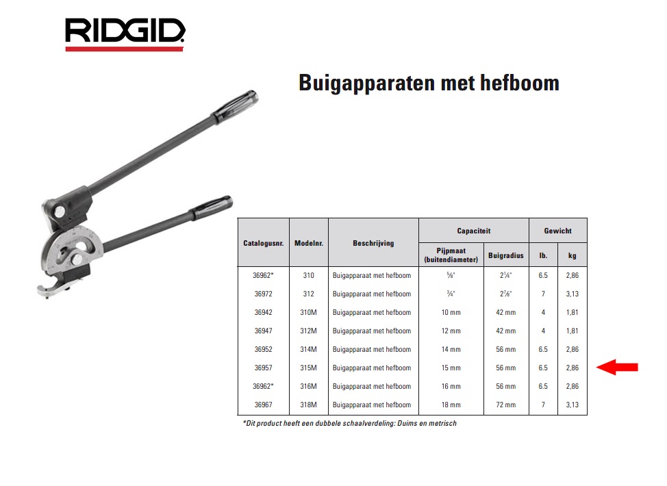 Ridgid 315M Buigapparaat met hefboom 15mm