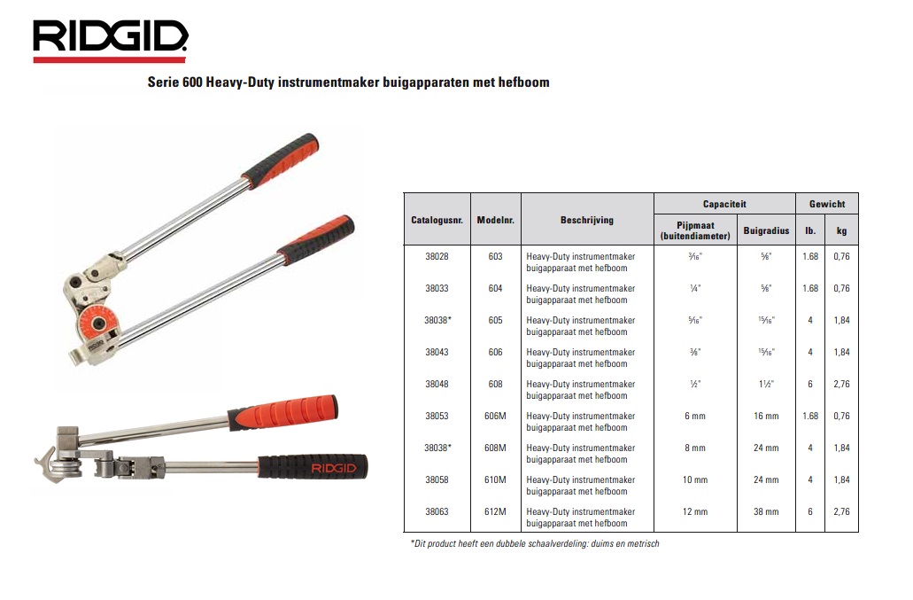 Ridgid 603 Instrumentmaker buigapparaat met hefboom 3/16