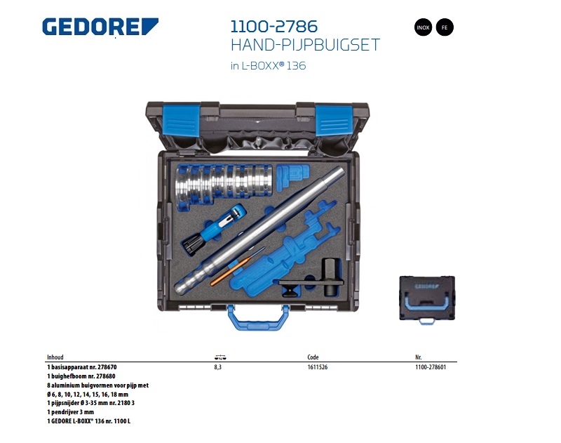 Hand-pijpbuigset 6-18 mm in L-BOXX 136