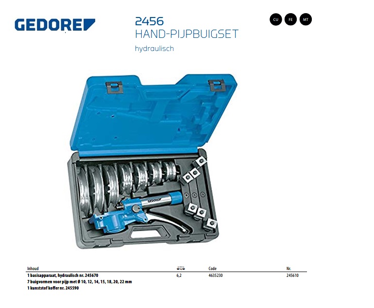 Hand-hydraulische pijpbuigset, 8-dlg