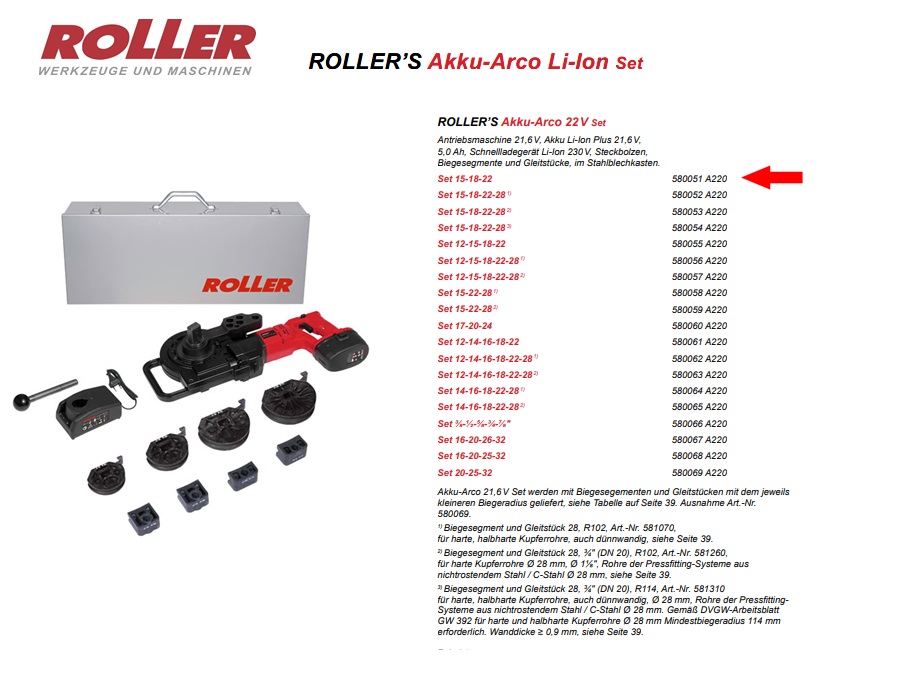 ROLLER`S Akku-Arco 22V Set 16-20-26-32 | DKMTools - DKM Tools