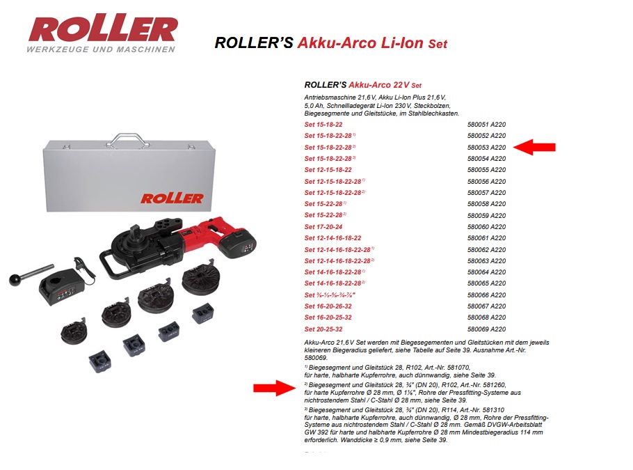 ROLLER`S Akku-Arco 22V Set 15-18-22-28 (2)