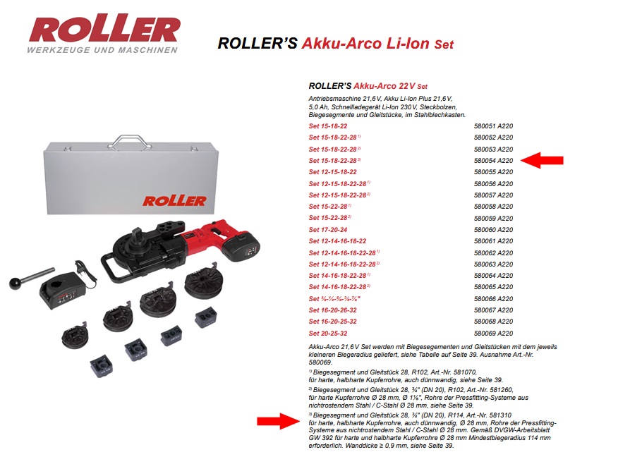 ROLLER`S Akku-Arco 22V Set 15-18-22-28 (3)