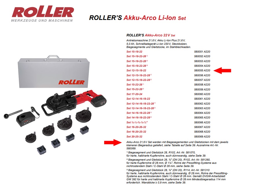 ROLLER`S Akku-Arco 22V Set 12-15-18-22