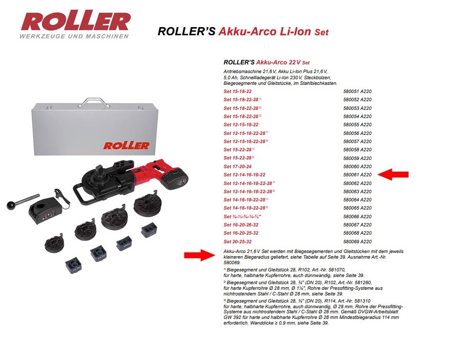 ROLLER`S Akku-Arco 22V Set 12-14-16-18-22