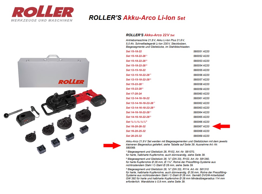 ROLLER`S Akku-Arco 22V Set 16-20-26-32