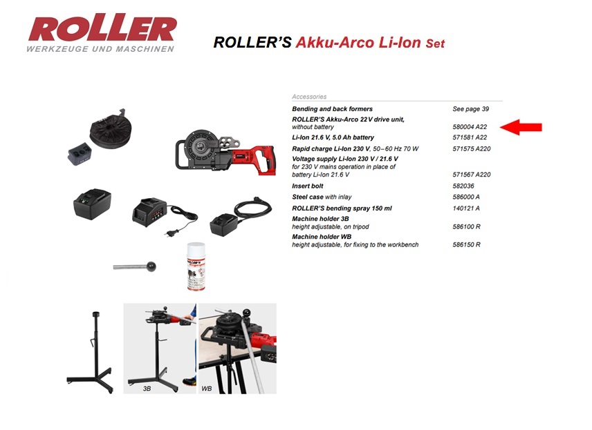 ROLLER`S Akku-Arco 22V aandrijf machine