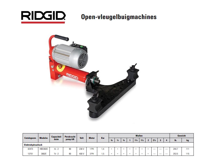 Ridgid 3801E Open-vleugelbuigmachine elektro-hydraulisch 3/8-11/4 220v