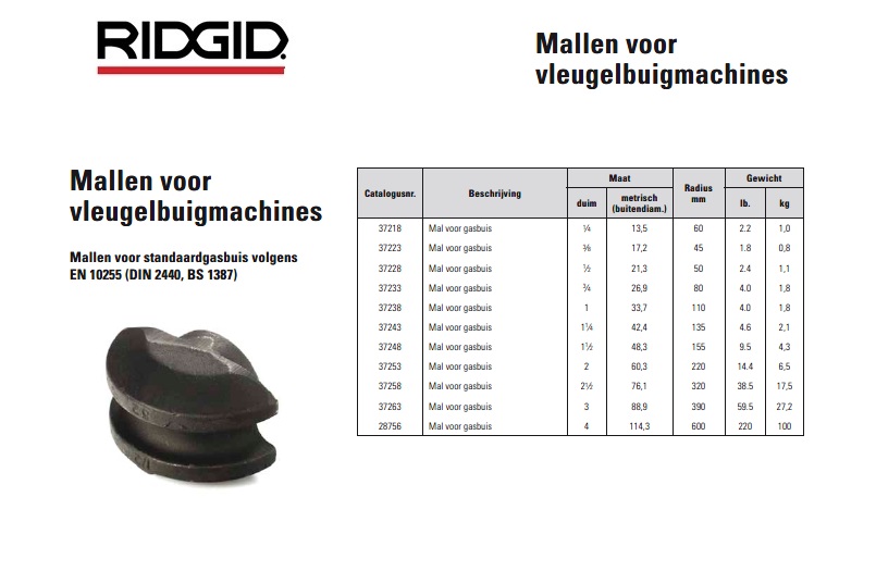 Mal voor standaardgasbuis volgens EN 10255 (DIN 2440, BS 1387) 3/8