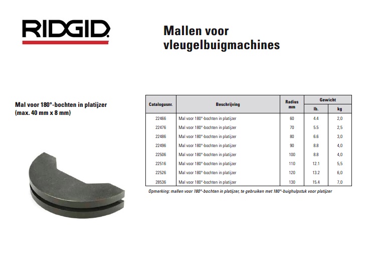 Mal voor 180°-bochten in platijzer 40x8mm R60