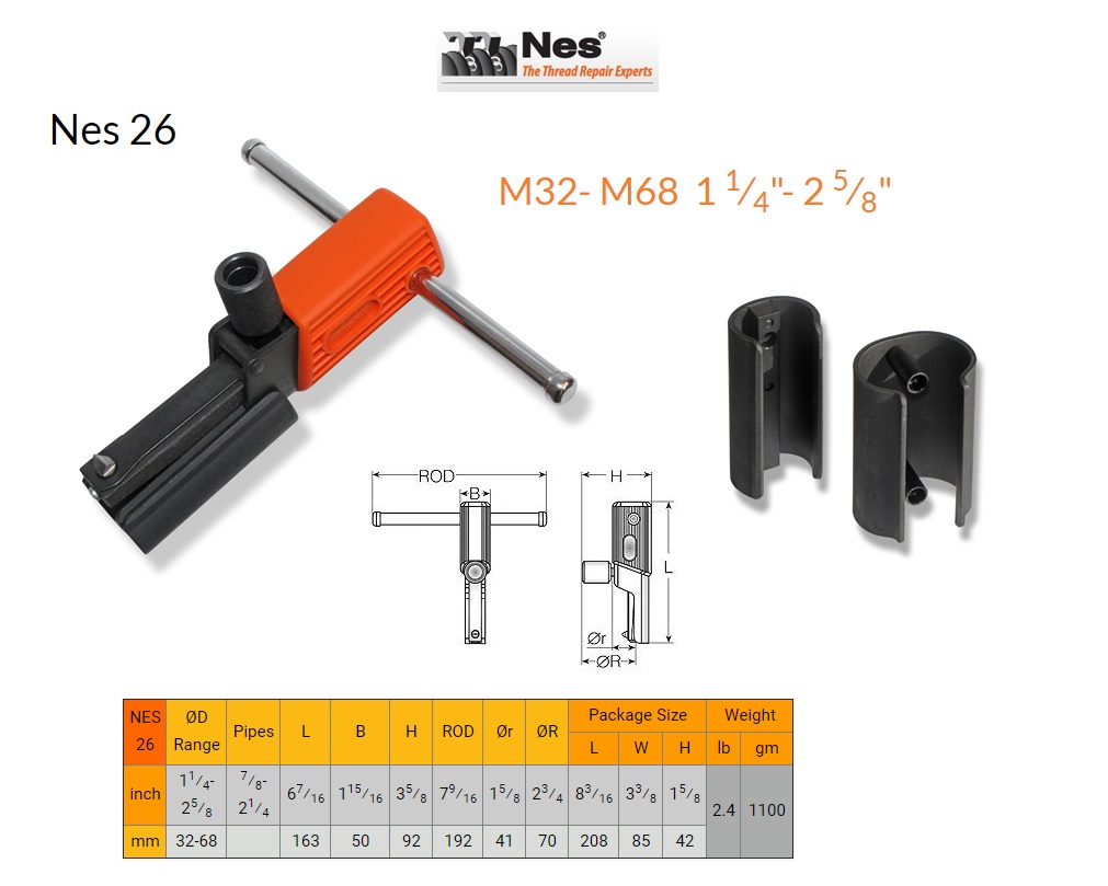 Binnen schroefdraad herstelgereedschap 32-68mm NES 26