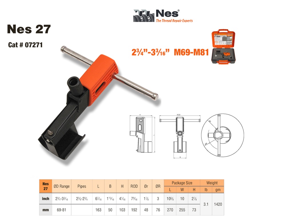 Binnen schroefdraad herstelgereedschap 69mm-81mm NES 27