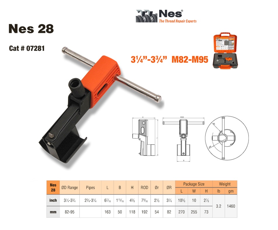 Binnen schroefdraad herstelgereedschap 82mm-95mm NES 28