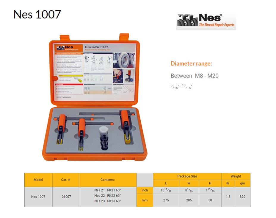 Reparatieset Binnen schroefdraad herstelgereedschap 8-32mm NES 1008 | DKMTools - DKM Tools