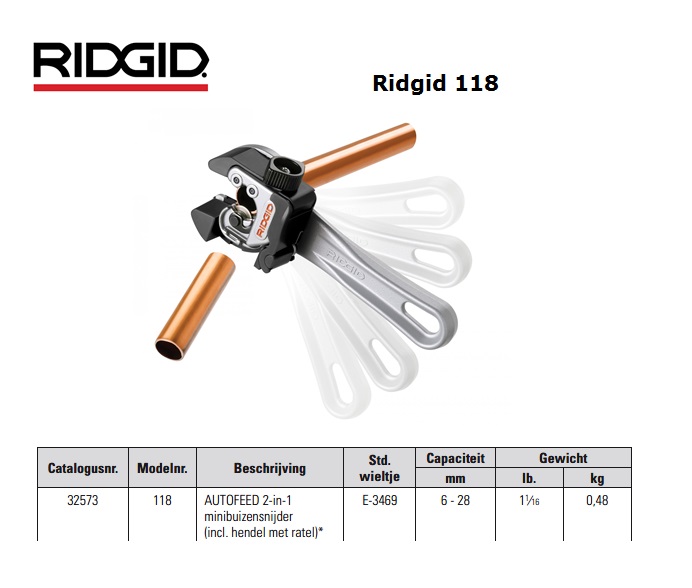 Ridgid 118 AUTOFEED 2-in-1 minibuizensnijder 6-28mm