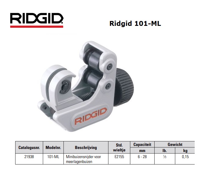 Ridgid 101-ML Minibuizensnijder voor meerlagenbuizen 6-28mm