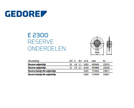 Reserve snijwieltje tbv rvs-pijp 20x4,8x5,1 mm | DKMTools - DKM Tools