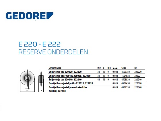 Snijwieltje tbv 220020, 222020