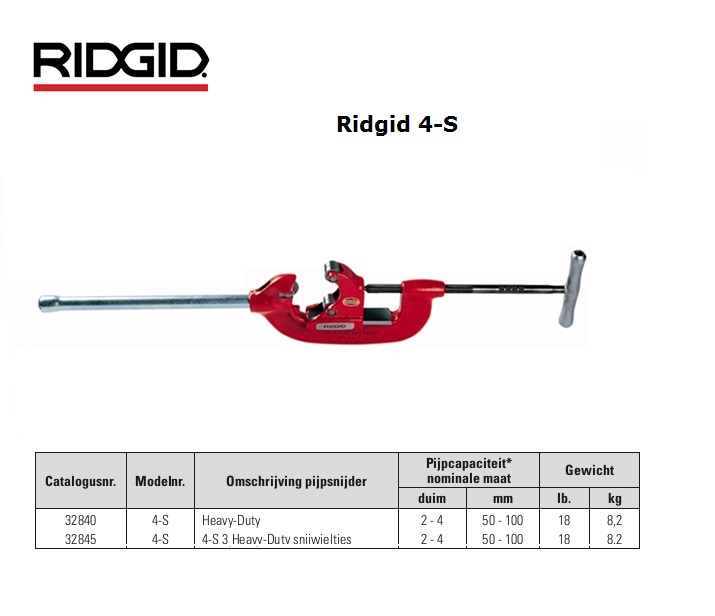 Ridgid 4-S Heavy-Duty pijpsnijder 50 - 100mm 2 - 4