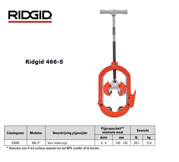 Ridgid 466-S Openslaande pijpsnijder 100 - 150mm 4-6