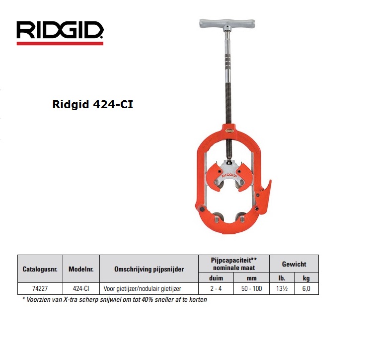 Ridgid 424-CI Openslaande pijpsnijders Gietijzer 50 - 100mm 2