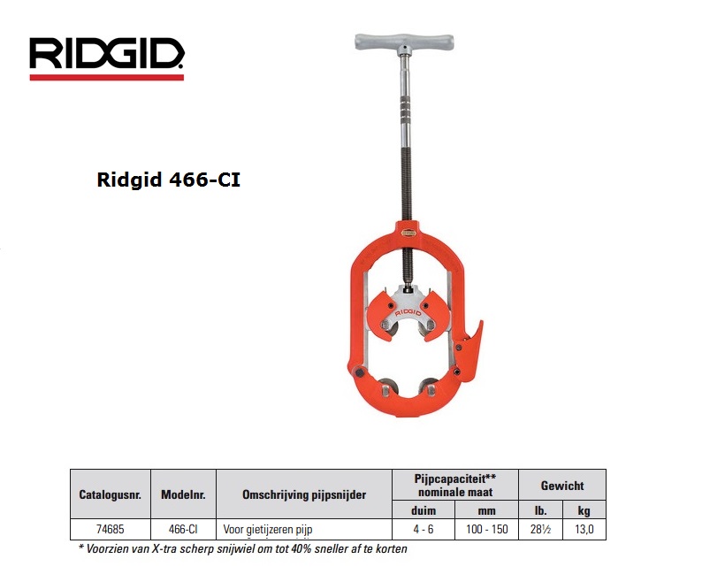 Ridgid 466-CI Openslaande pijpsnijders Gietijzer 100 - 150mm