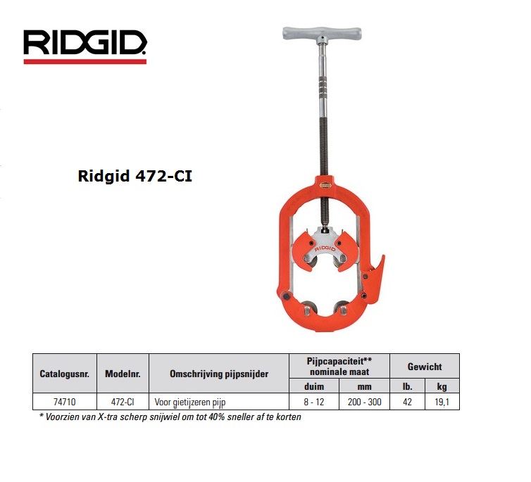 Ridgid 472-CI Openslaande pijpsnijders Gietijzer 200 - 300mm 8-12