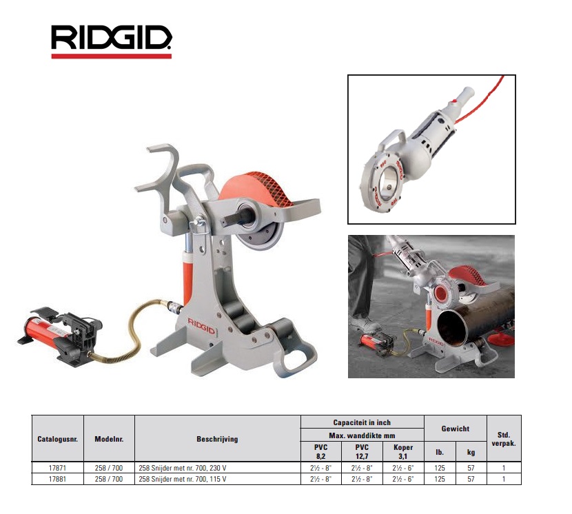 Ridgid 258 -700 Elektrische pijpsnijder Snijder met nr. 700, 230 V 65-200mm