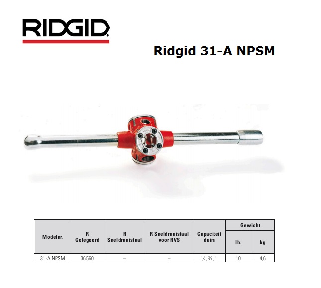 Ridgid 31-A NPSM Drieweg draadsnij-ijzer