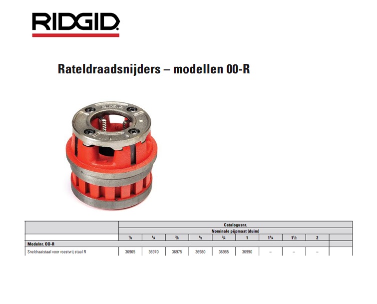 Ridgid OO-R Draadsnijkop 1/8 HS NPTSS Sneldraaistaal voor roestvrij staal