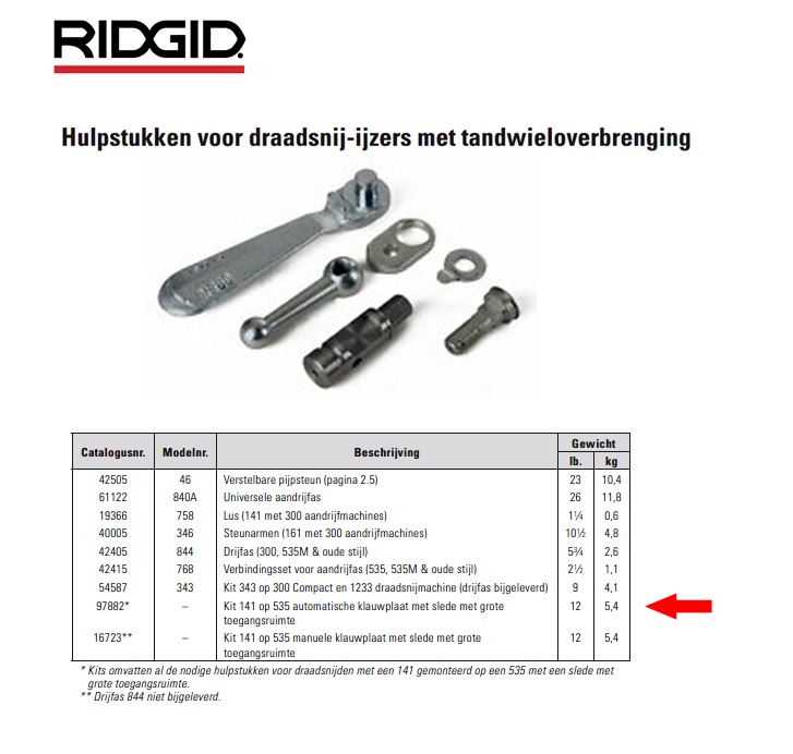 Kit 141 op 535 automatische klauwplaat met slede met grote toegangsruimte