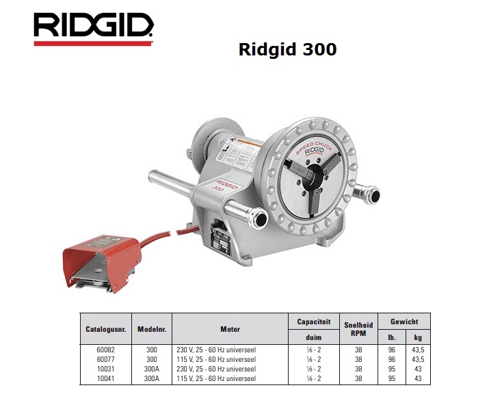 Ridgid 300 Aandrijfmachine 230 V, 25 - 60 Hz 1/8''-2