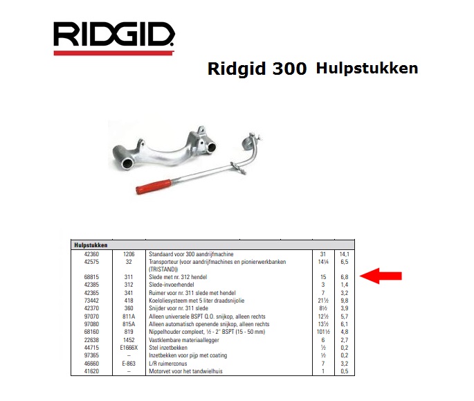 Ridgid 311 Slede met nr. 312 hendel