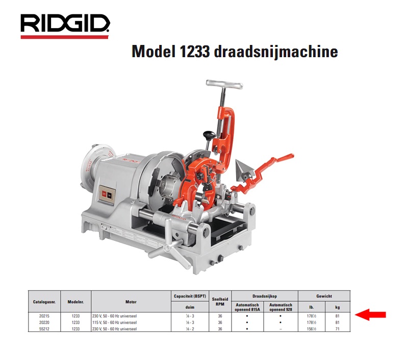 Ridgid 1233 Draadsnijmachine 230V BSPT 1/8