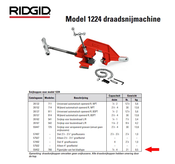 Ridgid 766 Pijpsnijder van het bladtype 3/4