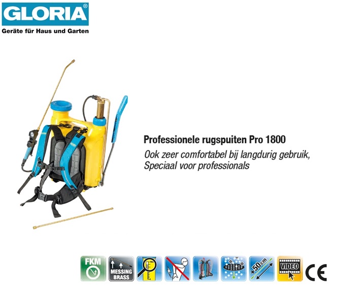 Gloria Rugspuit Kunststof Pro 1800 - 18 liter