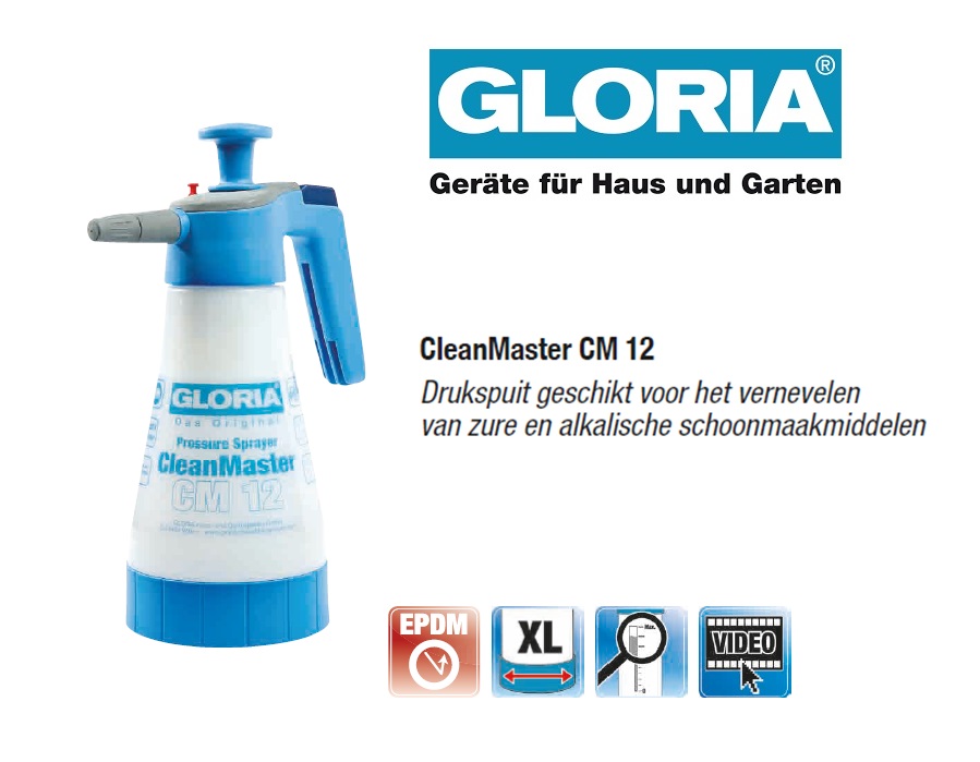 Gloria Clean Master CM12 Zuur drukspuit - 1.25 liter